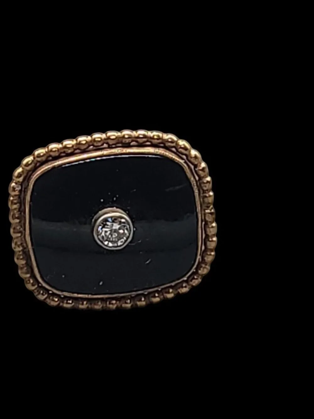 14k Black Onyx Inlay Mens Tie Tack Mine Cut Diamond Antique Early 1900s Art Deco